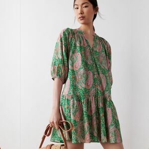 ba&sh Green and Pink Paisley Mini Dress